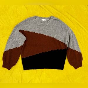 Blu Pepper Etched Colorblock Soft Sweater | Gray, Black, Orange | Women’s M
